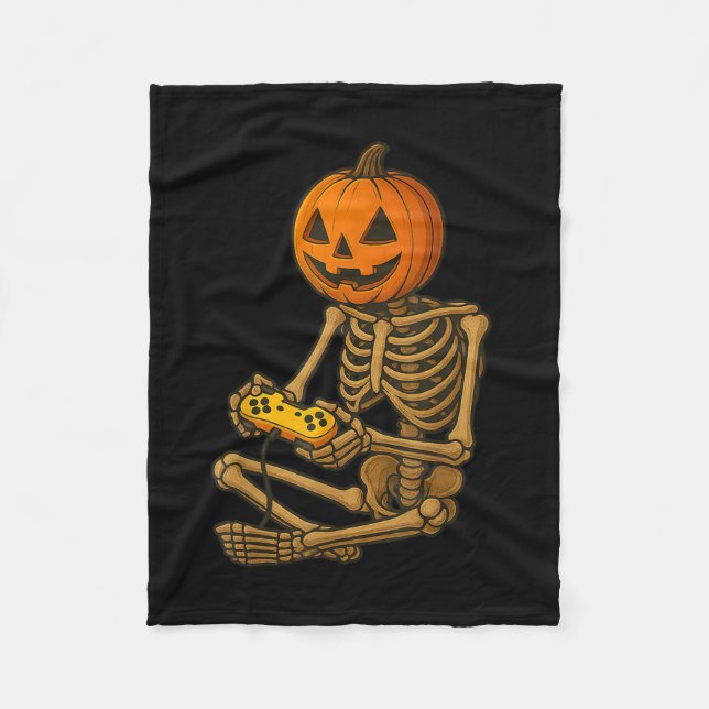 Halloween Skeleton Pumpkin Gamer Video Gaming Men  Fleece Blanket (Front)