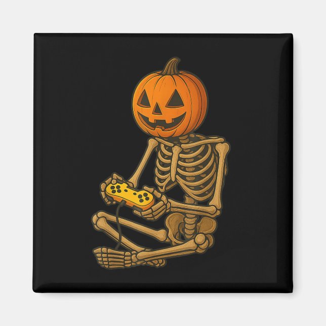 Halloween Skeleton Pumpkin Gamer Video Gaming Men  Magnet (Front)