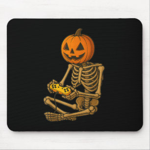 Halloween Skeleton Pumpkin Gamer Video Gaming Men  Mouse Mat