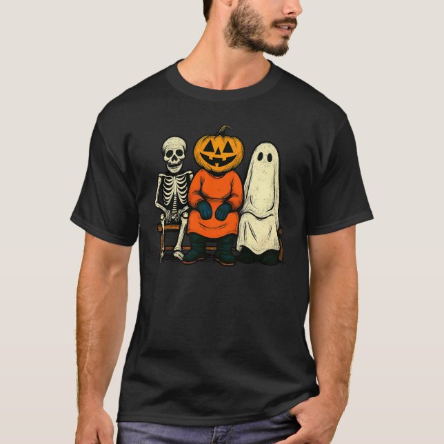 Halloween Skeleton Pumpkin Ghost T-Shirt (Front)