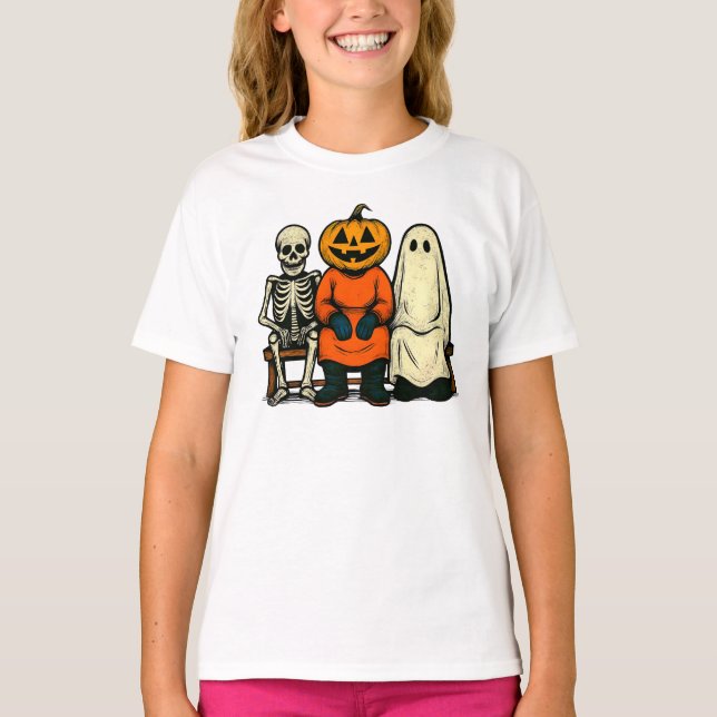 Halloween Skeleton Pumpkin Ghost T-Shirt (Front)