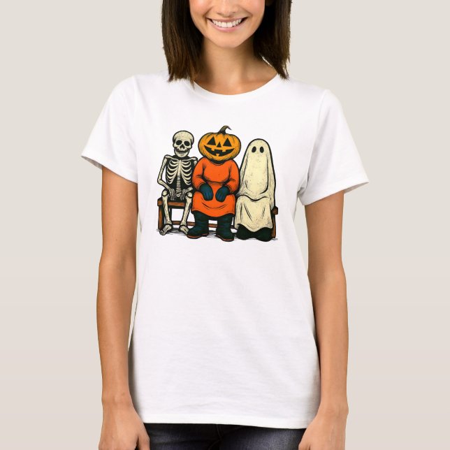 Halloween Skeleton Pumpkin Ghost T-Shirt (Front)