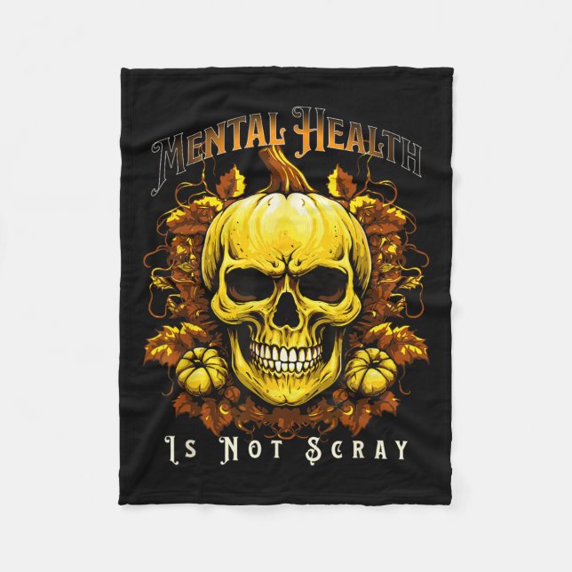Halloween Skeleton Pumpkin Mental Health Suicide P Fleece Blanket (Front)
