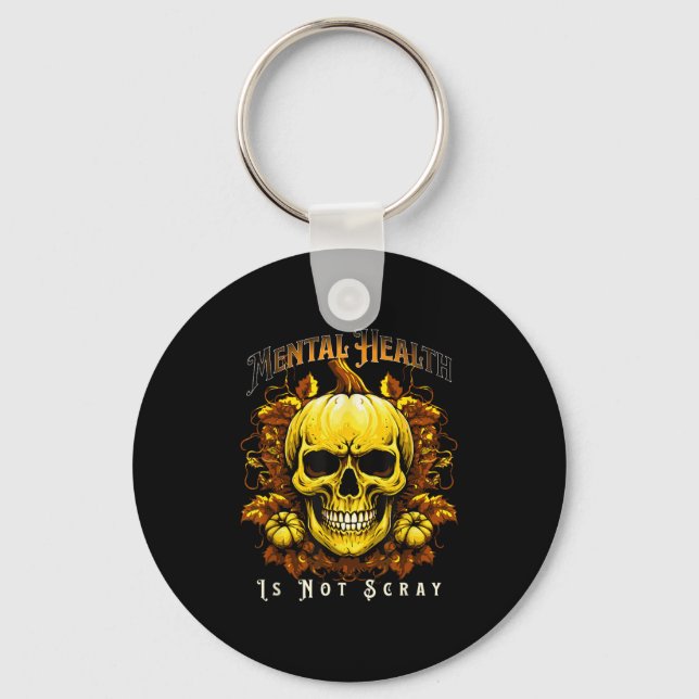 Halloween Skeleton Pumpkin Mental Health Suicide P Key Ring (Front)
