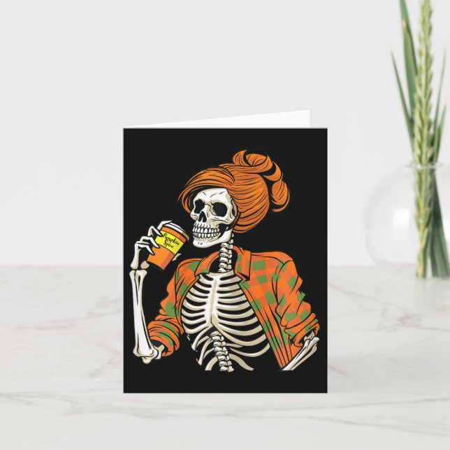 Halloween Skeleton Pumpkin Spice Latte  Card (Front)