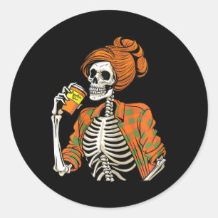 Halloween Skeleton Pumpkin Spice Latte Classic Round Sticker
