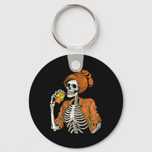 Halloween Skeleton Pumpkin Spice Latte Key Ring