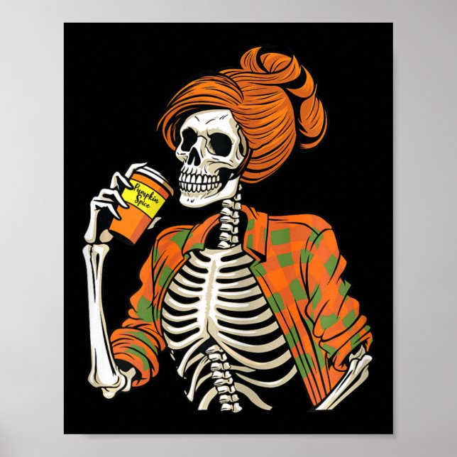 Halloween Skeleton Pumpkin Spice Latte  Poster (Front)