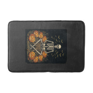 Halloween Skeleton Pumpkin Vintage Retro Design_1 Bath Mat