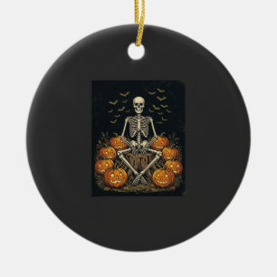 Halloween Skeleton Pumpkin Vintage Retro Design_1 Ceramic Tree Decoration