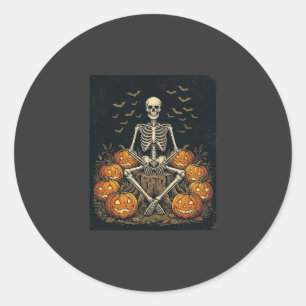 Halloween Skeleton Pumpkin Vintage Retro Design_1 Classic Round Sticker