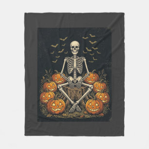 Halloween Skeleton Pumpkin Vintage Retro Design_1 Fleece Blanket
