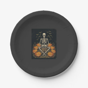 Halloween Skeleton Pumpkin Vintage Retro Design_1 Paper Plate