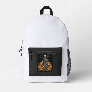 Halloween Skeleton Pumpkin Vintage Retro Design_1 Printed Backpack