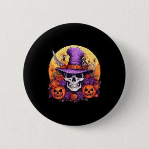 Halloween Skeleton Purple Hat Orange Belt Floral B 6 Cm Round Badge
