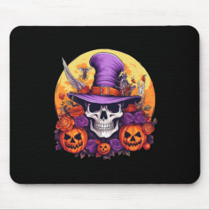 Halloween Skeleton Purple Hat Orange Belt Floral B Mouse Mat