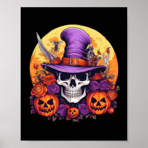 Halloween Skeleton Purple Hat Orange Belt Floral B Poster