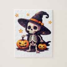 Halloween Skeleton Puzzle – Cute Witch Skeleton wi