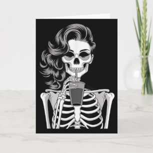 Halloween Skeleton Retro Style Drink Beverage Quir Card