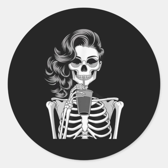 Halloween Skeleton Retro Style Drink Beverage Quir Classic Round Sticker (Front)