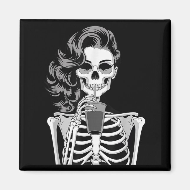 Halloween Skeleton Retro Style Drink Beverage Quir Magnet (Front)