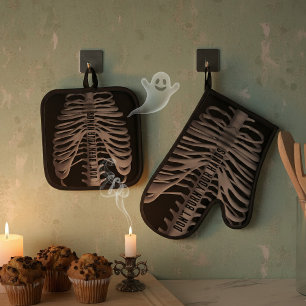 Halloween Skeleton Rib Cage Bones Oven Mitt Set