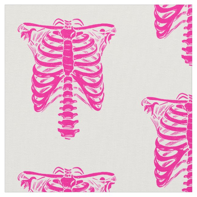halloween Skeleton Rib Cage pink Fabric (Close Up)