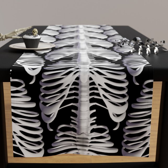 Halloween Skeleton Rib Cage Spooky Table Runner (This spooky table runner is the perfect way to add a touch of Halloween flair to your dining table. )