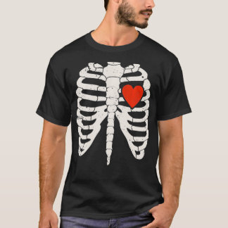 Halloween Skeleton Rib Case Red Heart Anatomy Cost T-Shirt