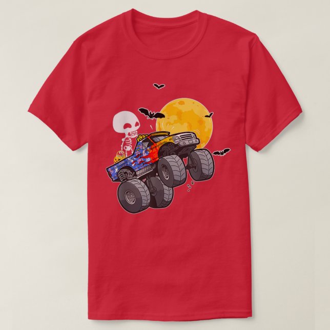 Halloween Skeleton Riding Monster Truck 4 T-Shirt (Design Front)