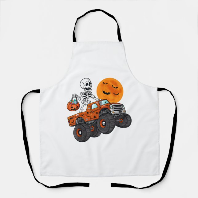 Halloween Skeleton Riding Monster Truck Apron (Front)