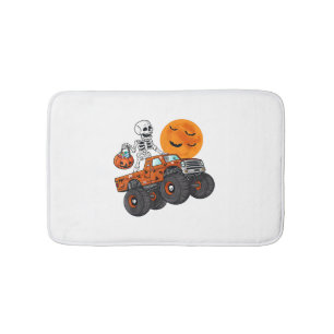 Halloween Skeleton Riding Monster Truck Bath Mat