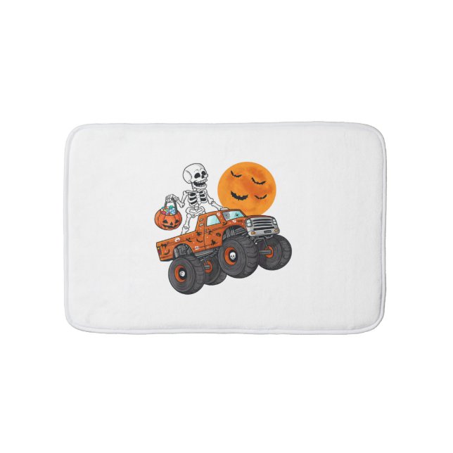 Halloween Skeleton Riding Monster Truck Bath Mat (Front)
