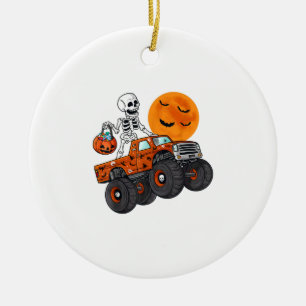 Halloween Skeleton Riding Monster Truck Ceramic Tree Decoration