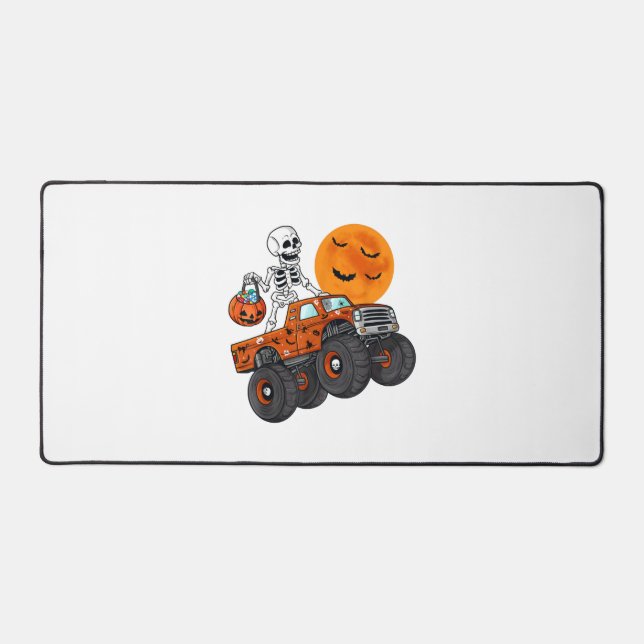 Halloween Skeleton Riding Monster Truck Desk Mat (Front)