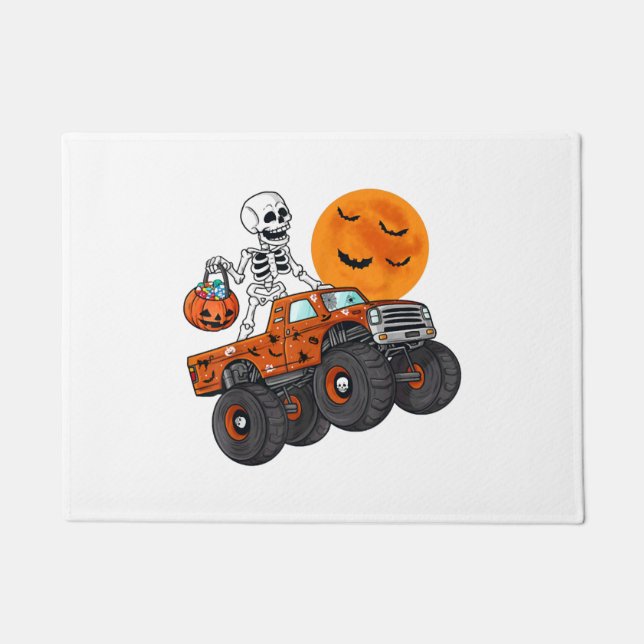 Halloween Skeleton Riding Monster Truck Doormat (Front)
