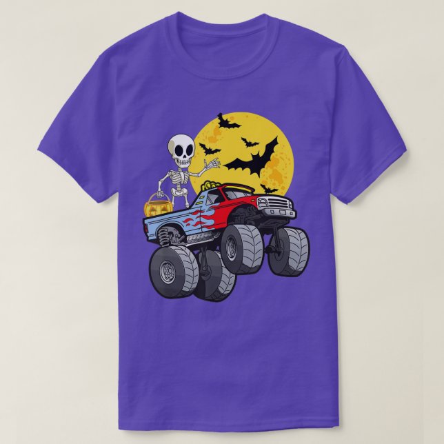 Halloween Skeleton Riding Monster Truck Pumpkin Bo T-Shirt (Design Front)