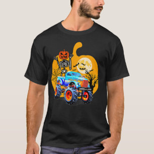 Halloween Skeleton Riding Monster Truck Pumpkin Bo T-Shirt