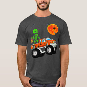 Halloween Skeleton Riding monster truck Pumpkin Bo T-Shirt