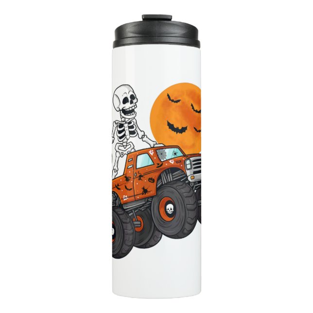 Halloween Skeleton Riding Monster Truck Thermal Tumbler (Front)