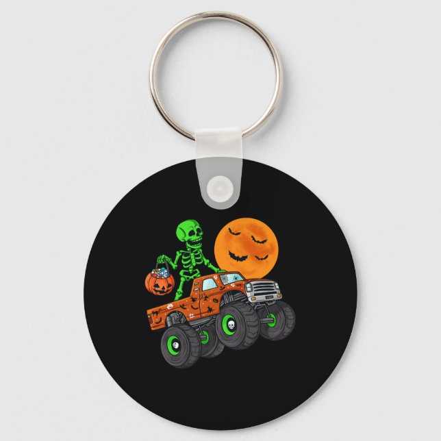 Halloween Skeleton Riding Monster Truck Toddler Bo Key Ring (Front)