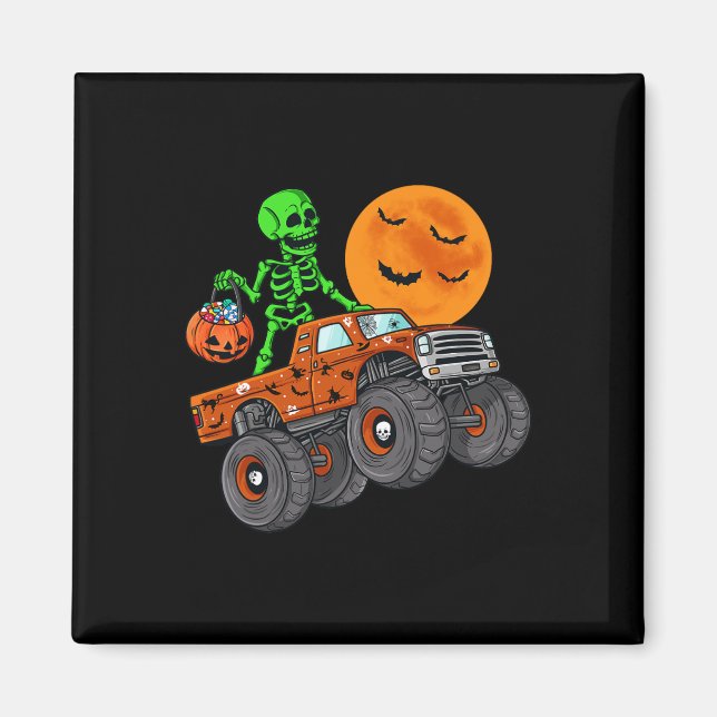 Halloween Skeleton Riding Monster Truck Toddler Bo Magnet (Front)