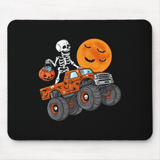 Halloween Skeleton Riding Monster Truck Toddler Bo Mouse Mat (Front)