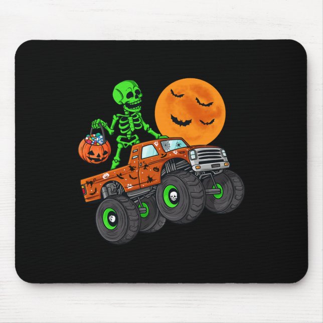 Halloween Skeleton Riding Monster Truck Toddler Bo Mouse Mat (Front)