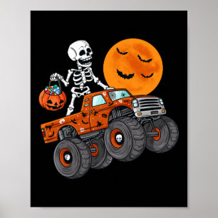 Halloween Skeleton Riding Monster Truck Toddler Bo Poster