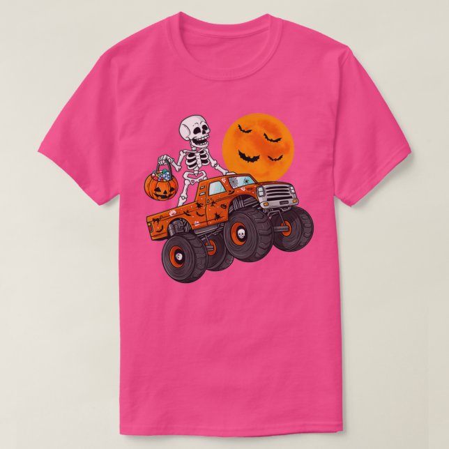 Halloween Skeleton Riding Monster Truck Toddler Bo T-Shirt (Design Front)