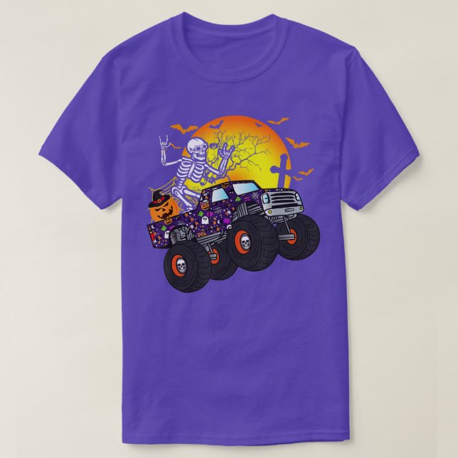 Halloween Skeleton Riding Monster Truck Toddler Bo T-Shirt (Design Front)