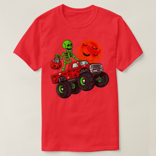 Halloween Skeleton Riding Monster Truck Toddler Bo T-Shirt (Design Front)