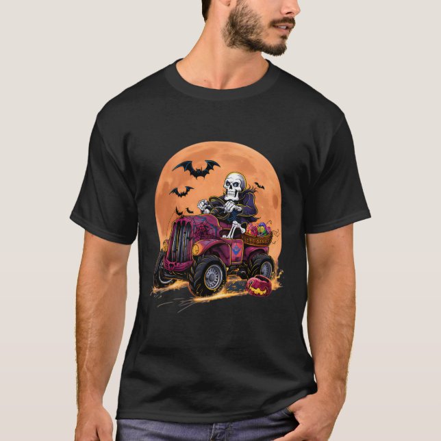 Halloween Skeleton Riding Monster Truck Toddler Bo T-Shirt (Front)