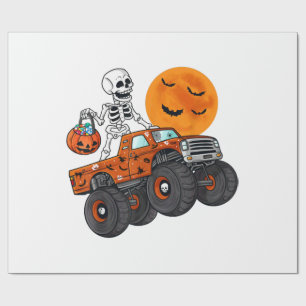 Halloween Skeleton Riding Monster Truck Wrapping Paper